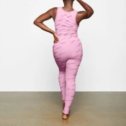 RHINESTONE LOGO POINTELLE LEGGING | BUBBLE GUM -Deals Easy Allure Wardrobe Store SKIMS LOUNGEWEAR AP LEG 2256 XC BBG 0021 BK