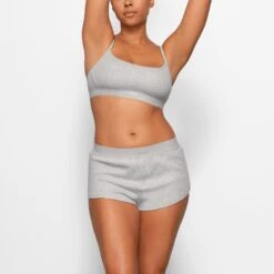 COTTON RIB SHORT | LIGHT HEATHER GREY -Deals Easy Allure Wardrobe Store SKIMS LOUNGEWEAR AP SHO 1390 EC LHG 0007 FR