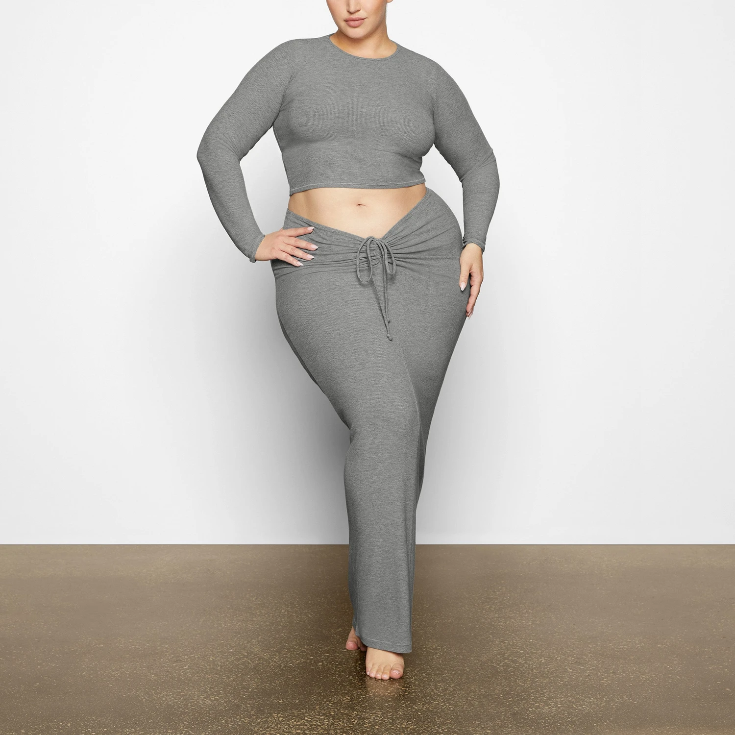 SOFT LOUNGE RUCHED LONG SKIRT | HEATHER GREY 2 SOFT LOUNGE RUCHED LONG SKIRT | HEATHER GREY - Image 2