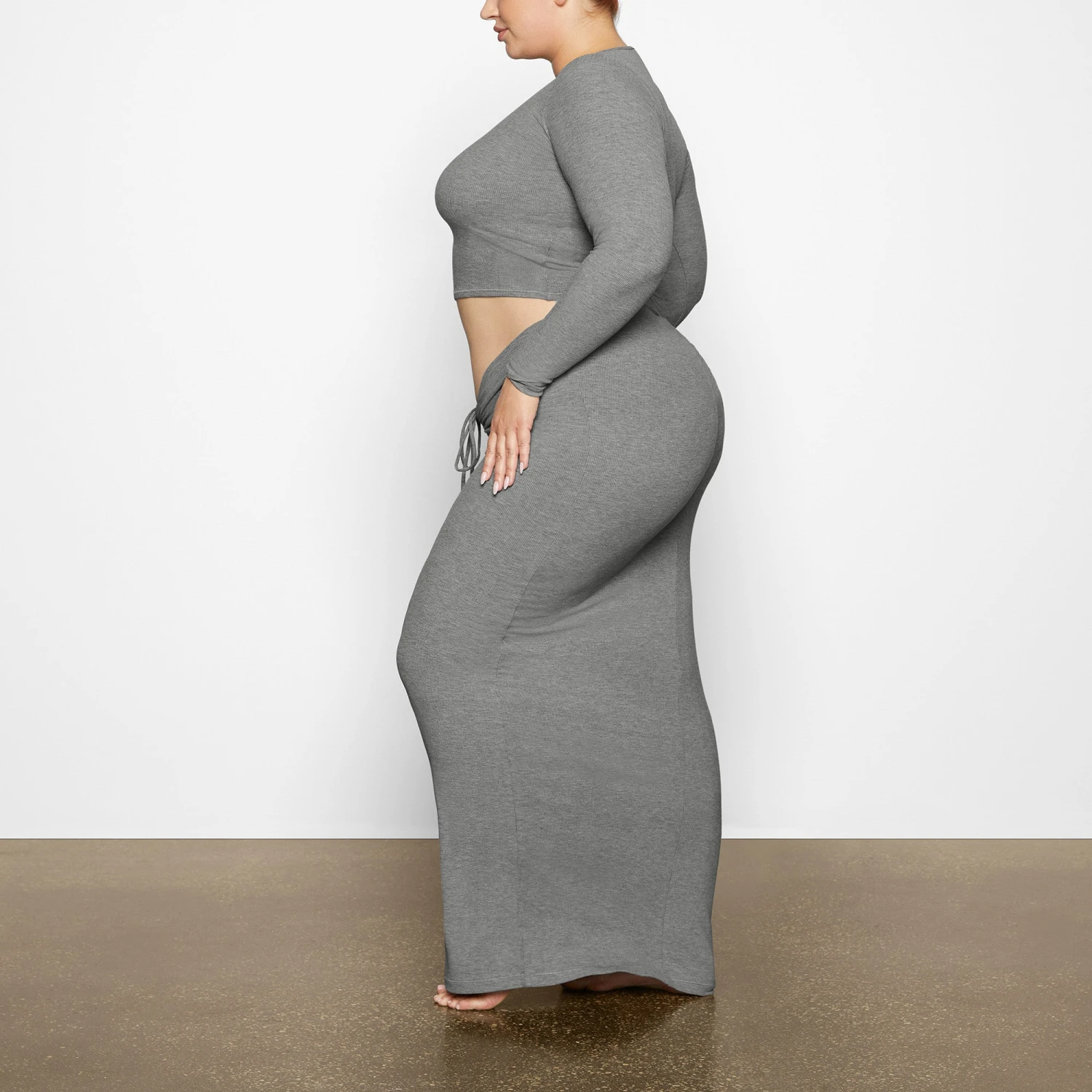 SOFT LOUNGE RUCHED LONG SKIRT | HEATHER GREY 3 SOFT LOUNGE RUCHED LONG SKIRT | HEATHER GREY - Image 3