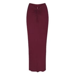 SOFT LOUNGE RUCHED LONG SKIRT | WINE