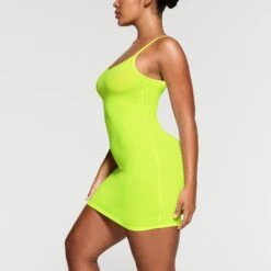 FITS EVERYBODY SLIP DRESS | GREEN HIGHLIGHTER -Deals Easy Allure Wardrobe Store SKIMS LOUNGEWEAR AP SLP 0651 NA GRH 011