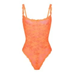 STRETCH LACE THONG BODYSUIT | NEON ORANGE
