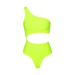 FITS EVERYBODY ONE SHOULDER CUT OUT BODYSUIT | GREEN HIGHLIGHTER