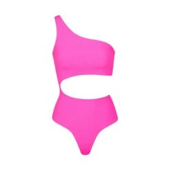 FITS EVERYBODY ONE SHOULDER CUT OUT BODYSUIT | NEON PINK