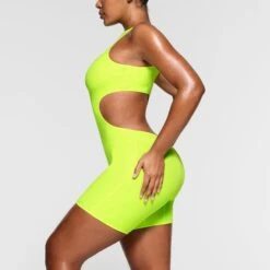 FITS EVERYBODY HIGH NECK CUT OUT ONESIE | GREEN HIGHLIGHTER -Deals Easy Allure Wardrobe Store SKIMS LOUNGEWEAR BD THG 3044 NA GRH 015