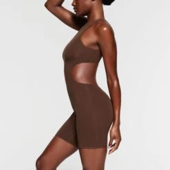 FITS EVERYBODY HIGH NECK CUT OUT ONESIE | COCOA -Deals Easy Allure Wardrobe Store SKIMS LOUNGEWEAR BD THG 3044 NB COA 012 SD