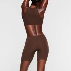 FITS EVERYBODY HIGH NECK CUT OUT ONESIE | COCOA -Deals Easy Allure Wardrobe Store SKIMS LOUNGEWEAR BD THG 3044 NB COA 016 BK