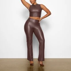 FAUX LEATHER BOOT CUT PANT | COCOA -Deals Easy Allure Wardrobe Store SKIMS LOUNGEWEAR BO BCT 2765 AA COA 0005 FR
