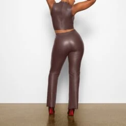 FAUX LEATHER BOOT CUT PANT | COCOA -Deals Easy Allure Wardrobe Store SKIMS LOUNGEWEAR BO BCT 2765 AA COA 0014 BK
