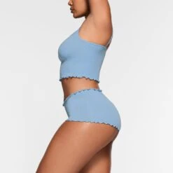 LOGO POINTELLE MINI SHORT | IRIS BLUE -Deals Easy Allure Wardrobe Store SKIMS LOUNGEWEAR BO SHO 3041 NA IRB 011 SD