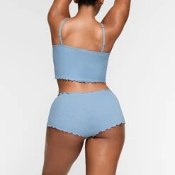LOGO POINTELLE MINI SHORT | IRIS BLUE -Deals Easy Allure Wardrobe Store SKIMS LOUNGEWEAR BO SHO 3041 NA IRB 018 BK