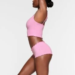 LOGO POINTELLE MINI SHORT | BUBBLE GUM -Deals Easy Allure Wardrobe Store SKIMS LOUNGEWEAR BO SHO 3041 NB BBG 014 SD