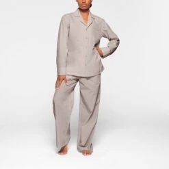 COTTON POPLIN SLEEP PANT | SILVER -Deals Easy Allure Wardrobe Store SKIMS LOUNGEWEAR BO STR 3069 KB SLV 0022 FR