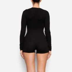 SOFT LOUNGE BUTTON UP HENLEY ONESIE | ONYX -Deals Easy Allure Wardrobe Store SKIMS LOUNGEWEAR BS BSS 0775 FF ONX BK