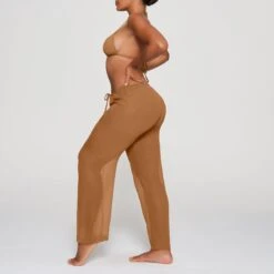 SILK CHIFFON COVER UP DRAWSTRING PANT | ALMOND -Deals Easy Allure Wardrobe Store SKIMS LOUNGEWEAR CU PNT 3073 HA ALM 0008