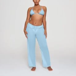 SILK CHIFFON COVER UP DRAWSTRING PANT | IRIS BLUE -Deals Easy Allure Wardrobe Store SKIMS LOUNGEWEAR CU PNT 3073 HA IRB 0004