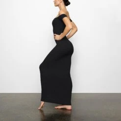 SOFT LOUNGE OFF THE SHOULDER DRESS | ONYX -Deals Easy Allure Wardrobe Store SKIMS LOUNGEWEAR DR MAX 2698 CD ONX 0009 SD