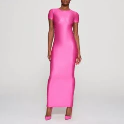 SHINE JERSEY LONG DRESS | HOT PINK -Deals Easy Allure Wardrobe Store SKIMS LOUNGEWEAR DR MAX 3013 HB PNK 0002 FR