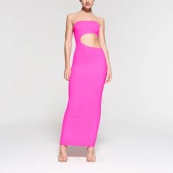 FITS EVERYBODY CUT OUT LONG DRESS | NEON PINK -Deals Easy Allure Wardrobe Store SKIMS LOUNGEWEAR DR MAX 3046 NC NPK 017