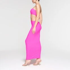 FITS EVERYBODY CUT OUT LONG DRESS | NEON PINK -Deals Easy Allure Wardrobe Store SKIMS LOUNGEWEAR DR MAX 3046 NC NPK 026