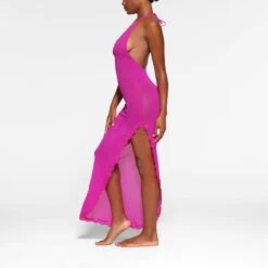 SUMMER MESH LACE DEEP PLUNGE LONG DRESS | FUCHSIA -Deals Easy Allure Wardrobe Store SKIMS LOUNGEWEAR DR MAX 3443 PB FSA 0029 SD