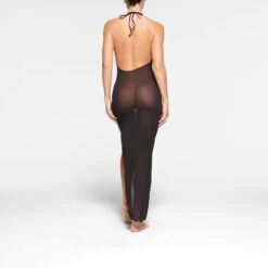 SUMMER MESH LACE DEEP PLUNGE LONG DRESS | ONYX -Deals Easy Allure Wardrobe Store SKIMS LOUNGEWEAR DR MAX 3443 PC ONX 0034 BK