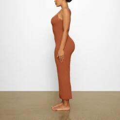FITS EVERYBODY CORDED LACE LONG SLIP DRESS | BRONZE -Deals Easy Allure Wardrobe Store SKIMS LOUNGEWEAR DR MAX 4125 FA BRZ 0006 SD