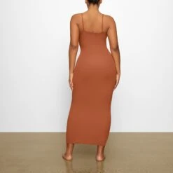 FITS EVERYBODY CORDED LACE LONG SLIP DRESS | BRONZE -Deals Easy Allure Wardrobe Store SKIMS LOUNGEWEAR DR MAX 4125 FA BRZ 0011 BK