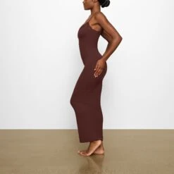 FITS EVERYBODY CORDED LACE LONG SLIP DRESS | COCOA -Deals Easy Allure Wardrobe Store SKIMS LOUNGEWEAR DR MAX 4125 FB COA 0006 SD