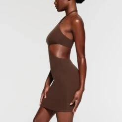 FITS EVERYBODY CUT OUT HALTER DRESS | COCOA -Deals Easy Allure Wardrobe Store SKIMS LOUNGEWEAR DR MIN 3063 NB COA 011 SD