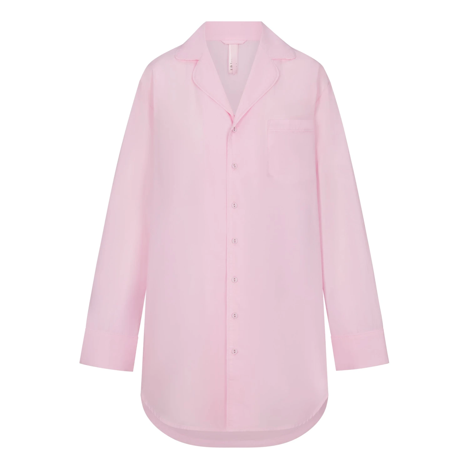 COTTON POPLIN SLEEP BUTTON UP DRESS | BABY PINK 1 COTTON POPLIN SLEEP BUTTON UP DRESS | BABY PINK