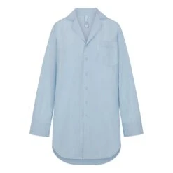 COTTON POPLIN SLEEP BUTTON UP DRESS | GLACIER