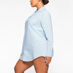 COTTON POPLIN SLEEP BUTTON UP DRESS | GLACIER -Deals Easy Allure Wardrobe Store SKIMS LOUNGEWEAR DR MIN 3626 KA GLR 0008 SD