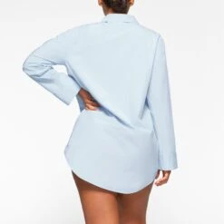 COTTON POPLIN SLEEP BUTTON UP DRESS | GLACIER -Deals Easy Allure Wardrobe Store SKIMS LOUNGEWEAR DR MIN 3626 KA GLR 0015 BK