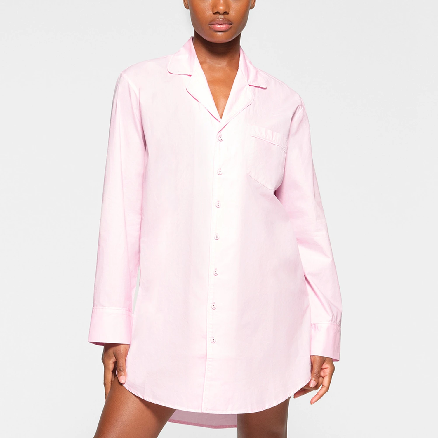 COTTON POPLIN SLEEP BUTTON UP DRESS | BABY PINK 2 COTTON POPLIN SLEEP BUTTON UP DRESS | BABY PINK - Image 2