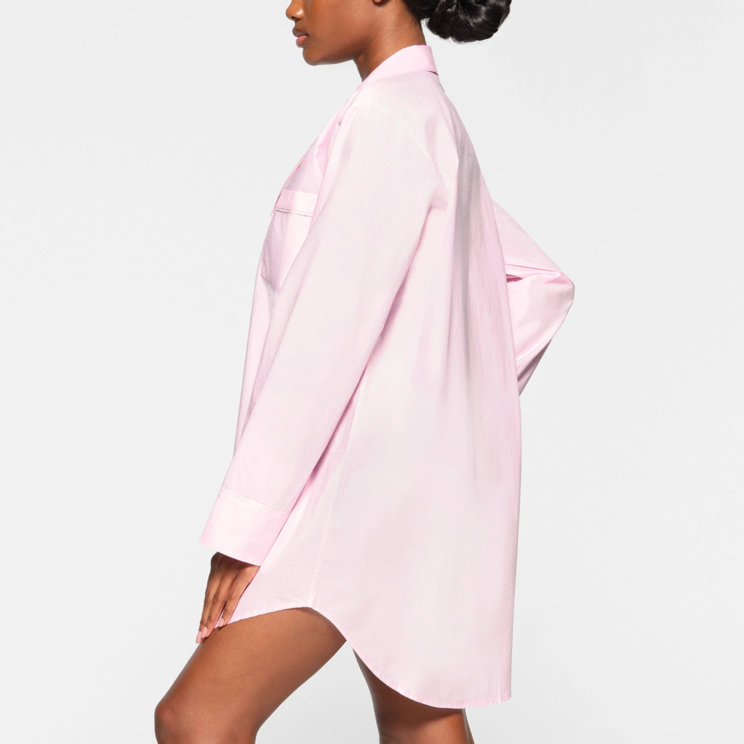 COTTON POPLIN SLEEP BUTTON UP DRESS | BABY PINK 3 COTTON POPLIN SLEEP BUTTON UP DRESS | BABY PINK - Image 3
