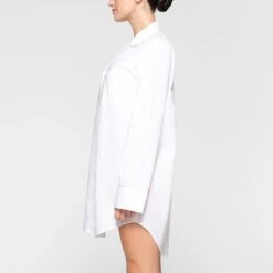 COTTON POPLIN SLEEP BUTTON UP DRESS | SNOW -Deals Easy Allure Wardrobe Store SKIMS LOUNGEWEAR DR MIN 3626 KD SNO 0007 SD