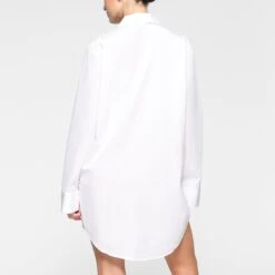 COTTON POPLIN SLEEP BUTTON UP DRESS | SNOW -Deals Easy Allure Wardrobe Store SKIMS LOUNGEWEAR DR MIN 3626 KD SNO 0011 BK