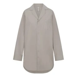 COTTON POPLIN SLEEP BUTTON UP DRESS | SILVER