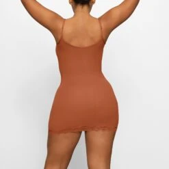 FITS EVERYBODY CORDED LACE SLIP DRESS | BRONZE -Deals Easy Allure Wardrobe Store SKIMS LOUNGEWEAR DR MIN 4132 FA BRZ 0013 BK