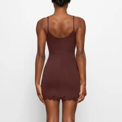 FITS EVERYBODY CORDED LACE SLIP DRESS | COCOA -Deals Easy Allure Wardrobe Store SKIMS LOUNGEWEAR DR MIN 4132 FB COA 0009 BK