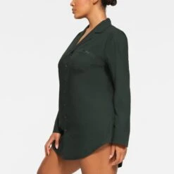 COTTON POPLIN SLEEP BUTTON UP DRESS | PINE LOGO -Deals Easy Allure Wardrobe Store SKIMS LOUNGEWEAR DR MIN 4326 QA PNE 0009 SD