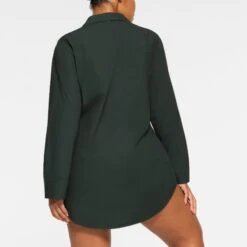 COTTON POPLIN SLEEP BUTTON UP DRESS | PINE LOGO -Deals Easy Allure Wardrobe Store SKIMS LOUNGEWEAR DR MIN 4326 QA PNE 0016 BK