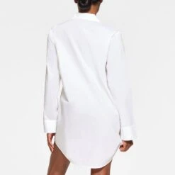 COTTON POPLIN SLEEP BUTTON UP DRESS | SNOW LOGO -Deals Easy Allure Wardrobe Store SKIMS LOUNGEWEAR DR MIN 4326 QB SNO 0012 BK