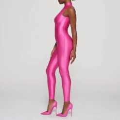 SHINE JERSEY MOCK NECK SLEEVELESS CATSUIT | HOT PINK -Deals Easy Allure Wardrobe Store SKIMS LOUNGEWEAR OS FUL 3014 HB PNK 0007 SD