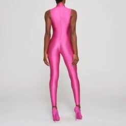 SHINE JERSEY MOCK NECK SLEEVELESS CATSUIT | HOT PINK -Deals Easy Allure Wardrobe Store SKIMS LOUNGEWEAR OS FUL 3014 HB PNK 0013 BK
