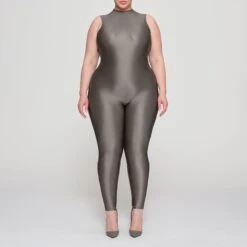 SHINE JERSEY MOCK NECK SLEEVELESS CATSUIT | GREY CHALK -Deals Easy Allure Wardrobe Store SKIMS LOUNGEWEAR OS FUL 3014 HC GCK 0001 FR
