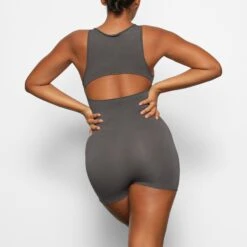 RAW EDGE ONESIE | GUNMETAL -Deals Easy Allure Wardrobe Store SKIMS LOUNGEWEAR OS MDT 2617 AA GUN 0013 BK