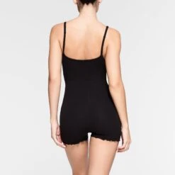 LOGO POINTELLE ONESIE | ONYX -Deals Easy Allure Wardrobe Store SKIMS LOUNGEWEAR OS SRT 3038 NC ONX 013 BK